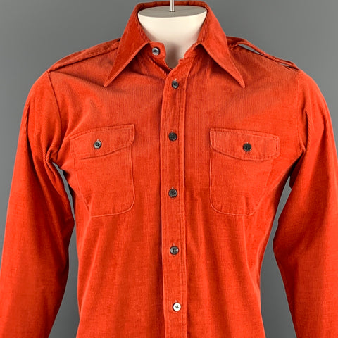 WILKES BASHFORD Size L Orange Corduroy Epaulettes Long Sleeve Shirt