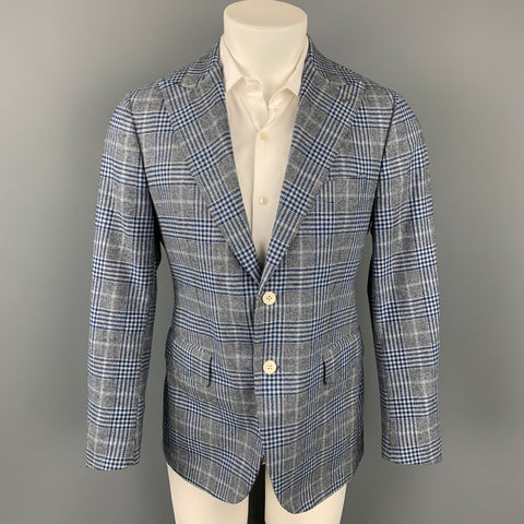 SARTORIA PARTENOPEA for WILKES BASHFORD Size 38 Grey & Blue Plaid Wool Sport Coat