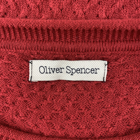 OLIVER SPENCER Size M Red Knitted Cotton Crew-Neck Pullover