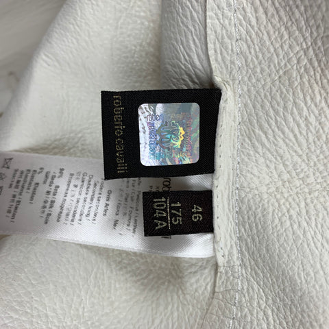 ROBERTO CAVALLI Chaqueta de moto con relieve de cuero blanco talla 10