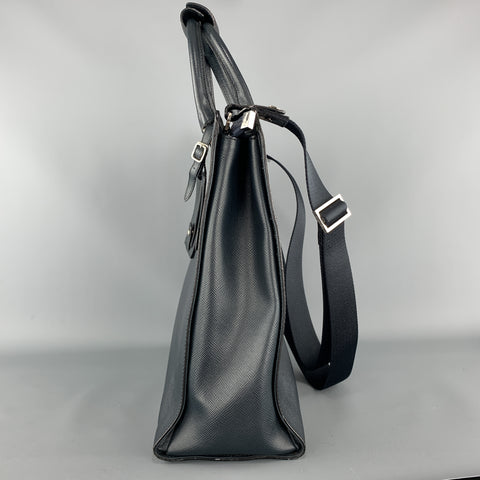 SERAPIAN Textured Navy Leather Top Handles Satchel Tote