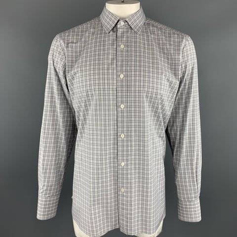 TOM FORD Taille XL Chemise à manches longues boutonnée en coton à carreaux gris