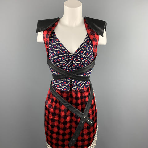 MICHEL KLEIN Taille S Robe fourreau ceinturée en soie patchwork multicolore