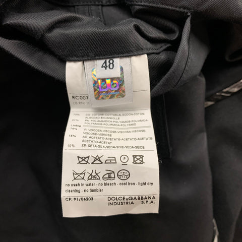 D&G by DOLCE & GABBANA Size 38 Black Cotton Blend Belted Trenchcoat