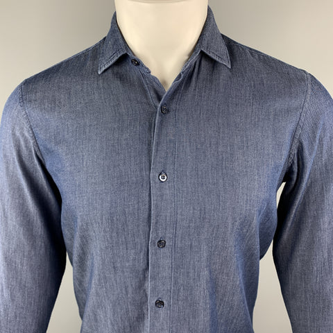 ETRO Size S Indigo Cotton Button Up Spread Collar Long Sleeve Shirt