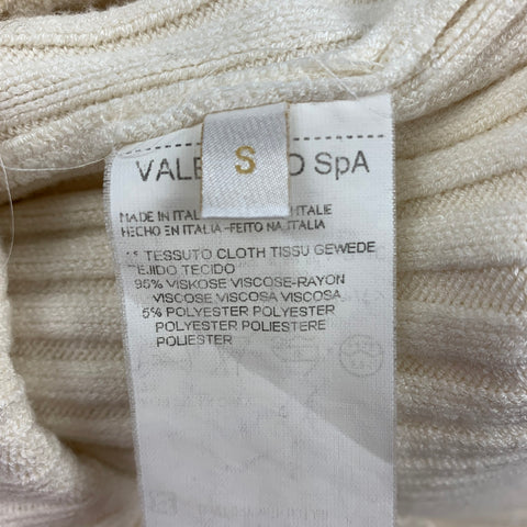 VALENTINO Size S Cream Viscose Polyester Ribbed Cap Sleeves Top