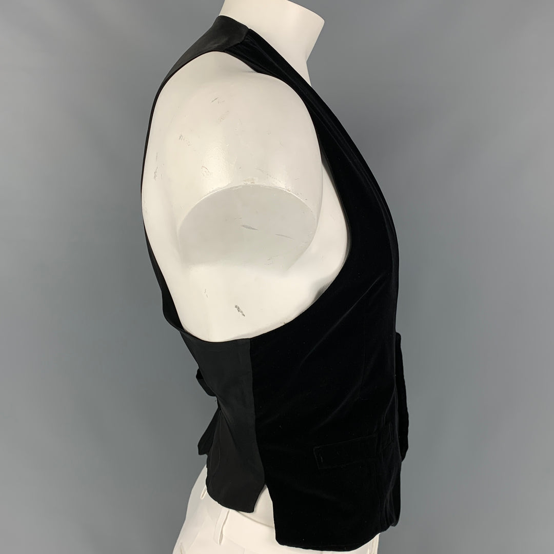 GIORGIO ARMANI Size 46 Black Velvet Cotton / Silk Deep Neck Vest