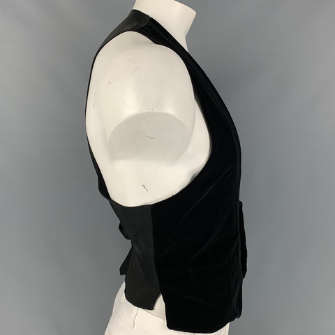 GIORGIO ARMANI Taille 46 Gilet Col Profond Velours Noir Coton/Soie