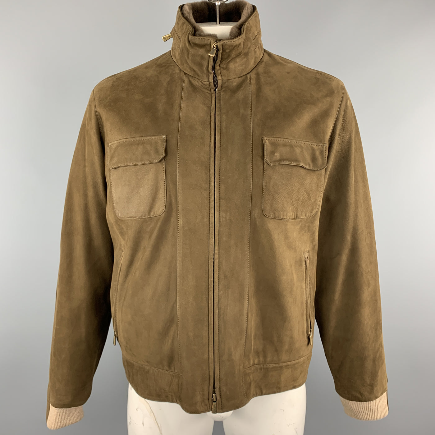 LORO PIANA Size XL Brown Solid Cashmere Lining Zip Up Jacket
