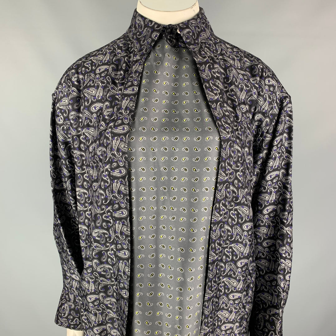 ALEXANDER WANG Size 10 Navy & Grey Paisley Silk Layered Shirt
