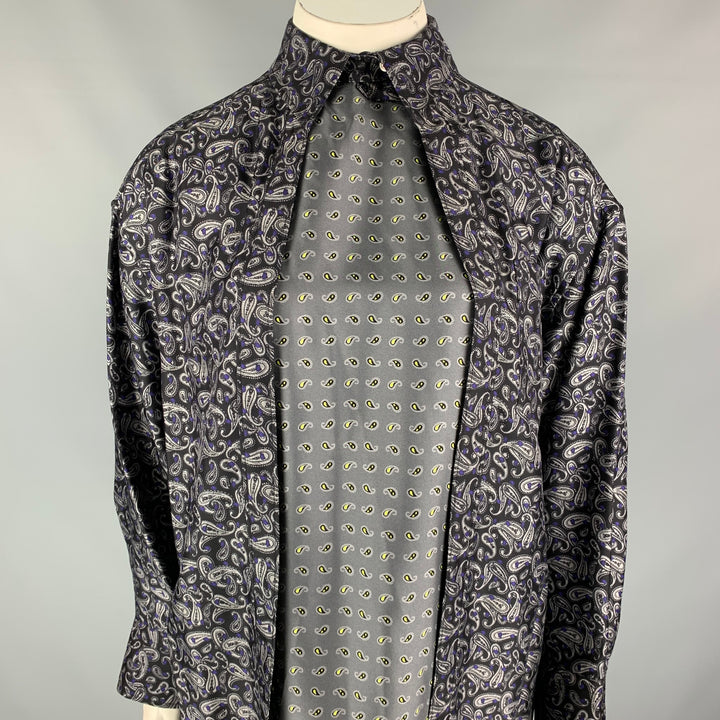 ALEXANDER WANG Size 10 Navy & Grey Paisley Silk Layered Shirt