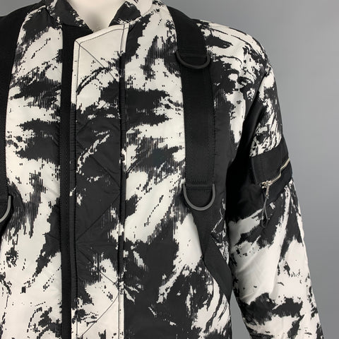 ALEXANDER WANG Size S Black White Print Nylon Zip Snaps Jacket