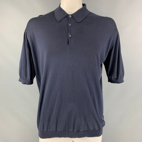 JOHN SMEDLEY Polo con botones de algodón de punto azul marino talla XXL