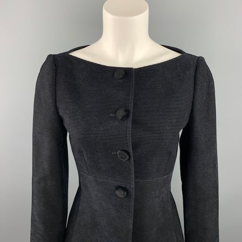 EMPORIO ARMANI Taille 6 Veste à col bateau en velours côtelé texturé noir mélangé à de la laine vierge