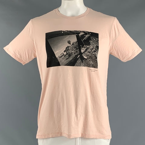 RAG & BONE Size L Pink Graphic Cotton Crew-Neck T-shirt