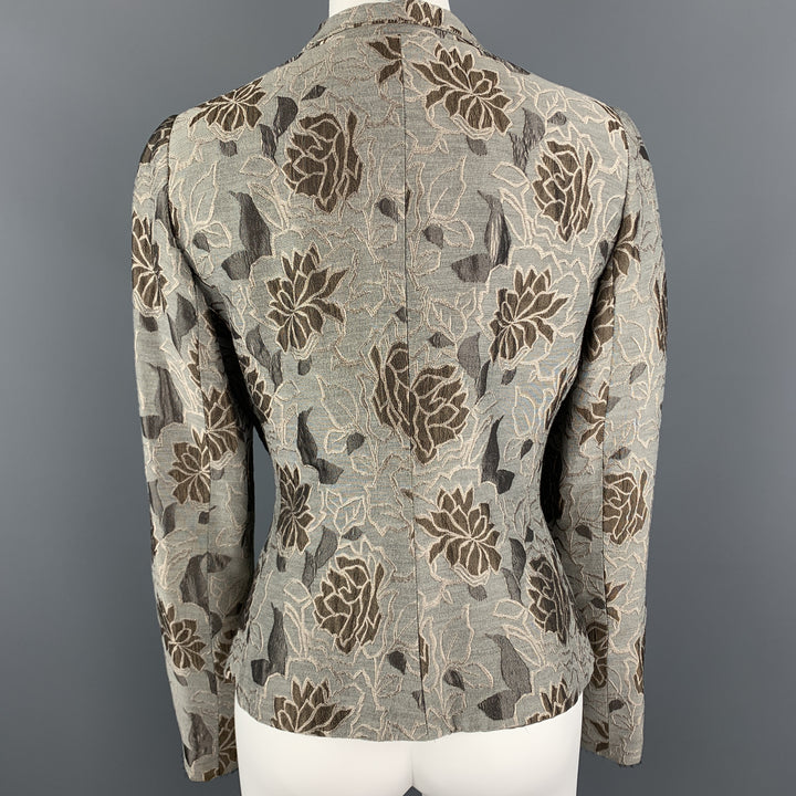 ARMANI COLLEZIONI Size 8 Grey & Taupe Floral Print Bell Sleeve Blazer