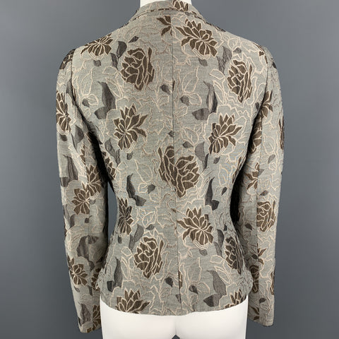 ARMANI COLLEZIONI Size 8 Grey & Taupe Floral Print Bell Sleeve Blazer