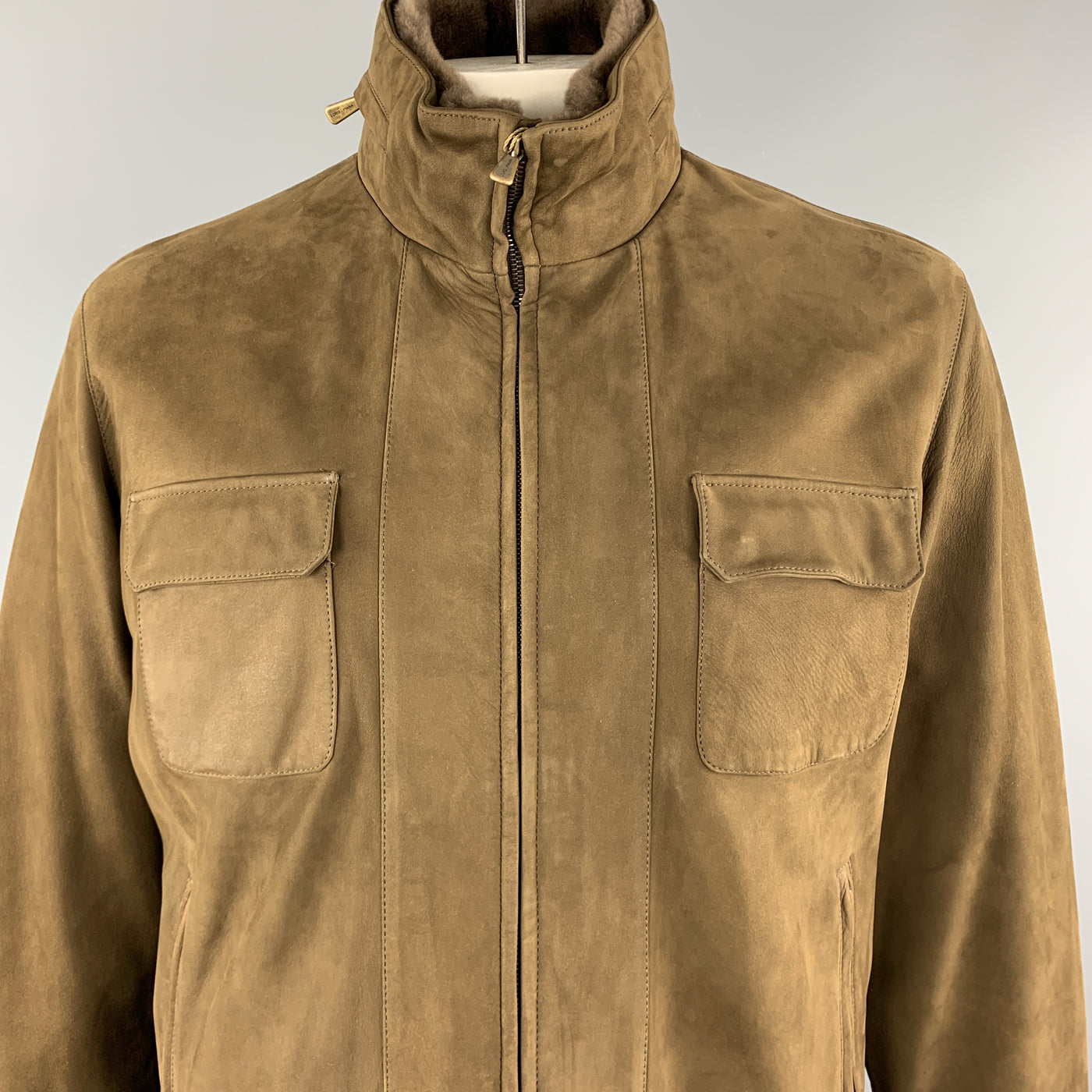 LORO PIANA Size XL Brown Solid Cashmere Lining Zip Up Jacket