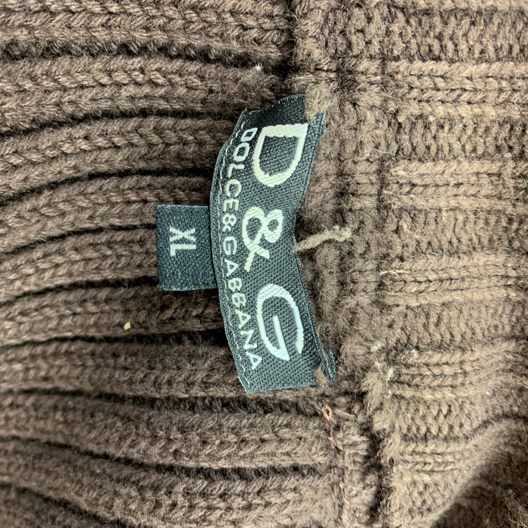 D&G by DOLCE & GABBANA Size XL Brown Knit Cotton Bomber Jacket