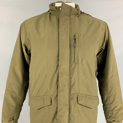 ORVIS Size M Olive Polyester Zip & Snaps Hooded Jacket