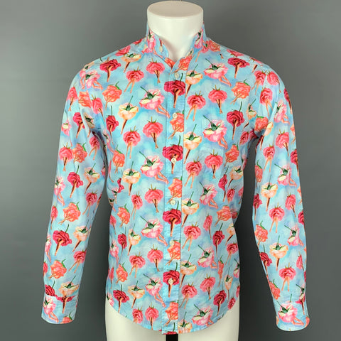 ETON Taille S Chemise à manches longues boutonnée en coton floral bleu et rose