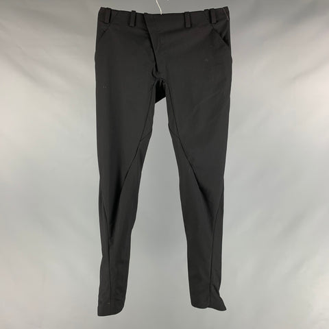 DEVOA Size XL Black Solid Wool Blend Asymmetrical Dress Pants