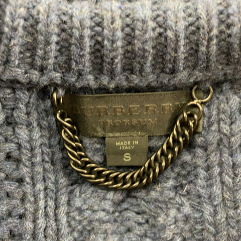 BURBERRY PRORSUM 2011 Size S Blue Cable Lambswool Rabbit Fur Mulberry Silk Sweater