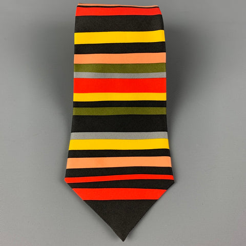 GENE MEYER Multi-Color Black Stripe Silk Tie