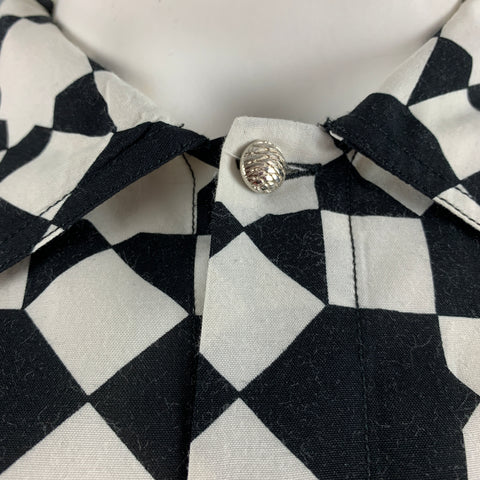VERSUS par GIANNI VERSACE Taille M Chemise à manches courtes en rayonne géométrique blanc noir