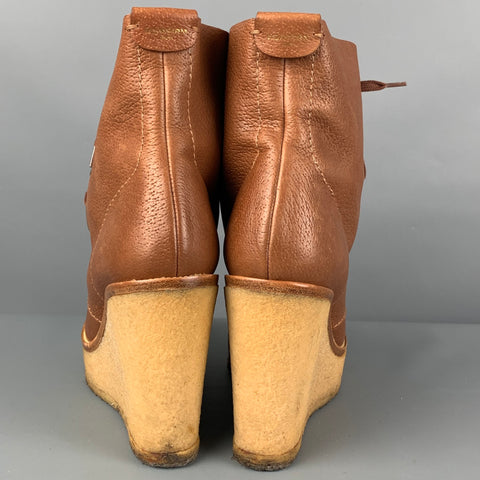 YVES SAINT LAURENT Size 7 Cognac Beige Leather Wedge Boots