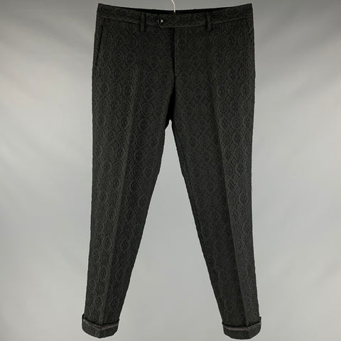 ETRO Taille 33 Pantalon habillé en mélange de polyester jacquard noir avec braguette zippée