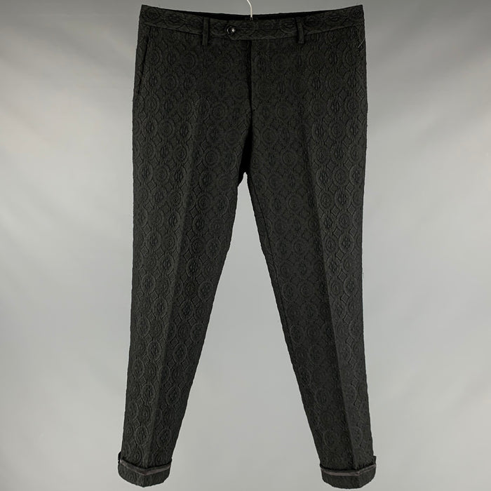 ETRO Size 33 Black Jacquard Polyester Blend Zip Fly Dress Pants