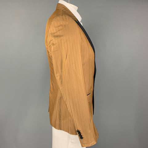 DOLCE & GABBANA Size 42 Tan Black Herringbone Silk Blend Sport Coat
