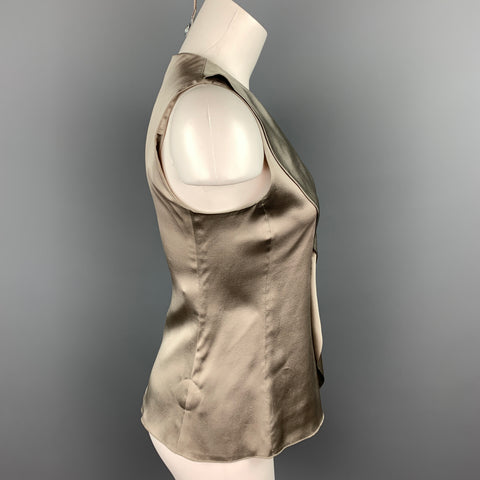 ARMANI COLLEZIONI Talla 4 Blusa con cuello en V y volantes de seda satinada plateada