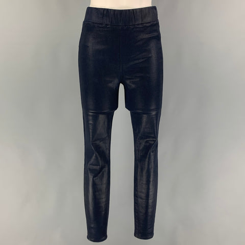 L'AGENCE Size M Navy Cotton Blend Faux Leather Elastic Waistband Leggings