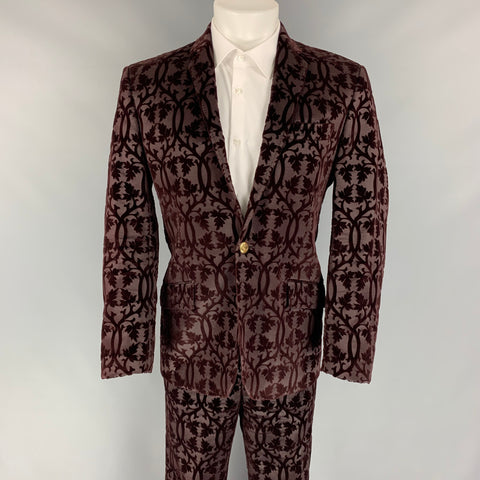 DOLCE &amp; GABBANA Talla 42 Traje con solapa de muesca de terciopelo bruñido de algodón texturizado burdeos