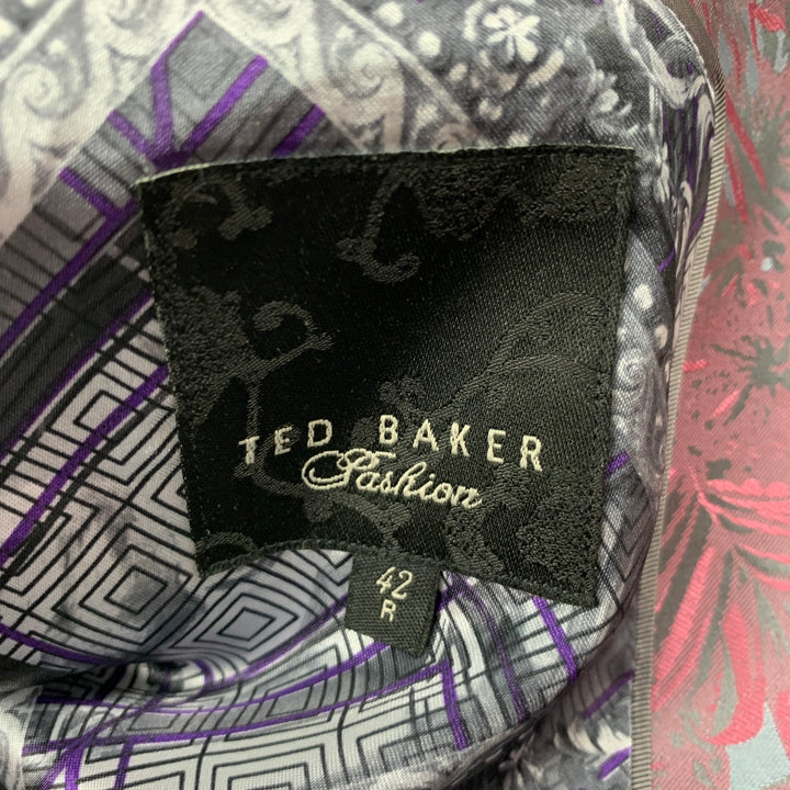 TED BAKER Size 42 Pink Steel Blue Jacquard Polyester Sport Coat