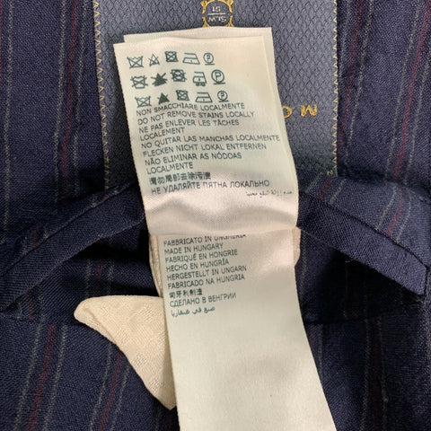 MONTEDORO Chest Size 44 Regular Wool &  Linen Navy Stripe Notch Lapel Sport Coat