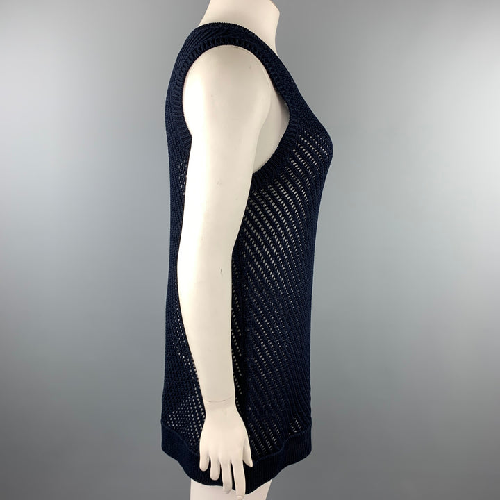VINCE Size L Navy Crochet Cotton Sleeveless Tunic Dress