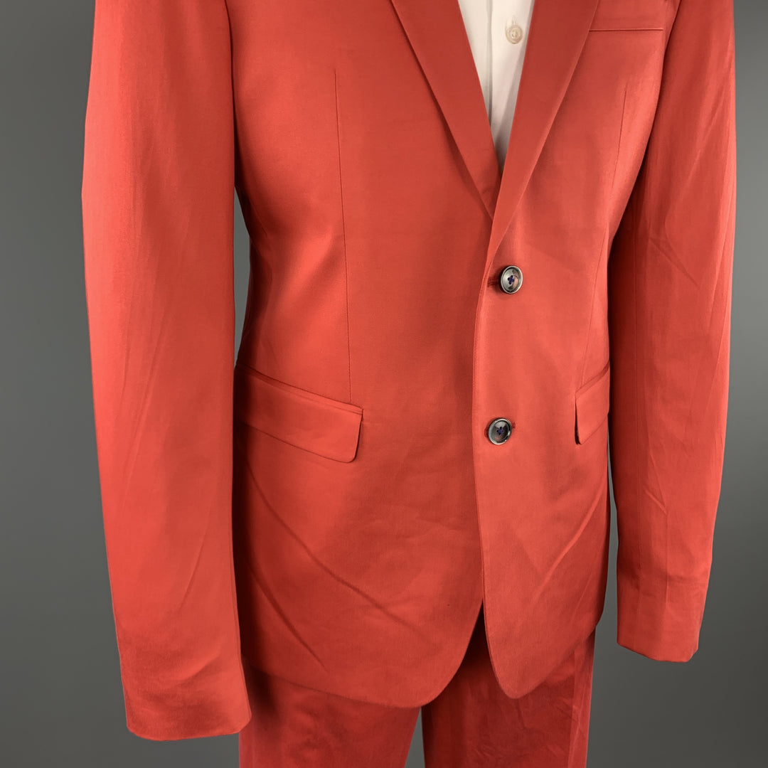 SAND Size 44 Coral Solid Cotton Blend Notch Lapel 36 x 32 Suit