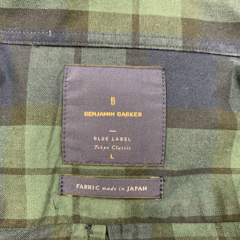 BENJAMIN BARKER Size L Forest Green Navy Blackwatch Plaid Long Sleeve Shirt