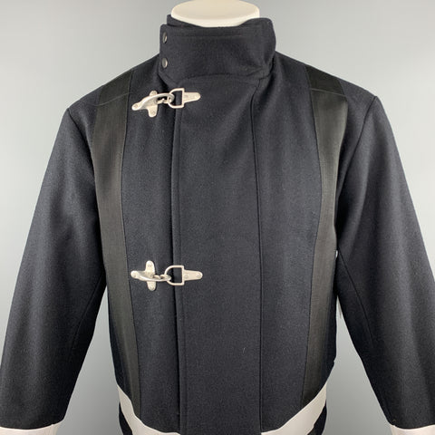 DRIES VAN NOTEN Size S Navy Solid Hook & Eye Jacket
