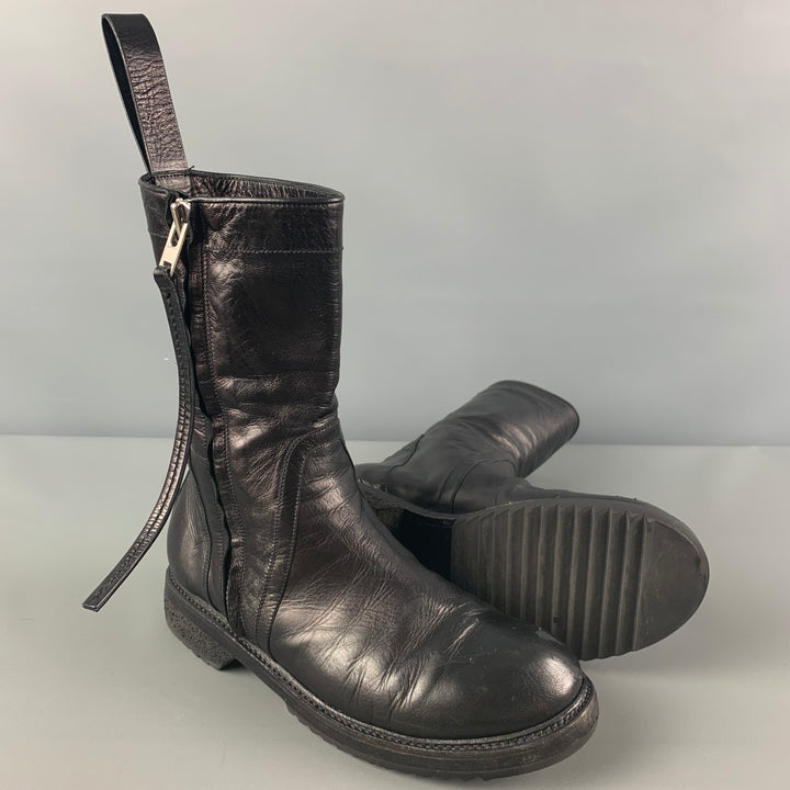 RICK OWENS Size 8 Black Leather Side Zipper Boots