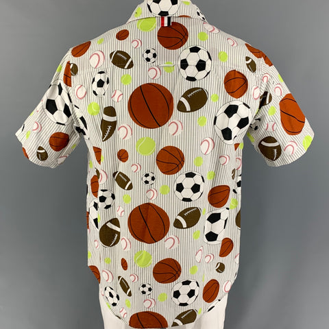 THOM BROWNE SS 20 Size M Multi-Color Graphic Cotton Blend Button Up Short Sleeve Shirt