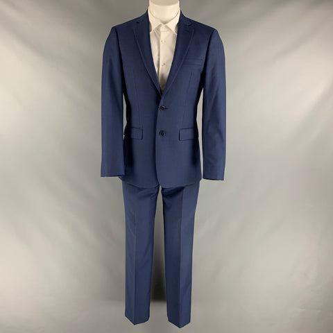 CALVIN KLEIN Size 38 Blue Solid Wool Notch Lapel Suit