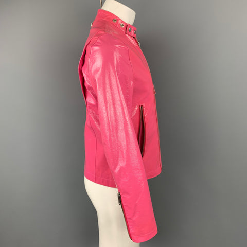 PAUL SMITH Size L Pink Coated Canvas Double Zipper Jacket