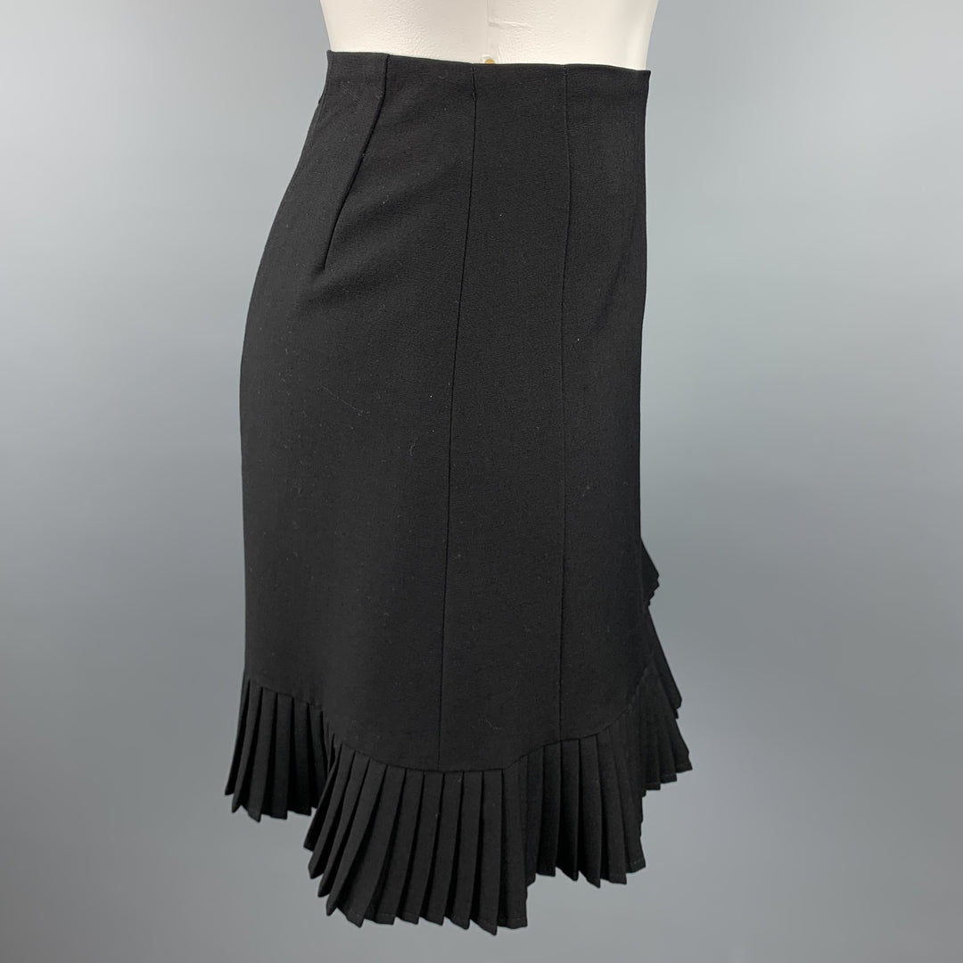 DRIES VAN NOTEN Size 6 Black Wool / Nylon Pleated Mini Skirt