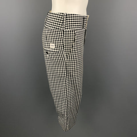 COMME des GARCONS GANRYU Size S Black & White Gingham Cotton Drop-Crotch Pants