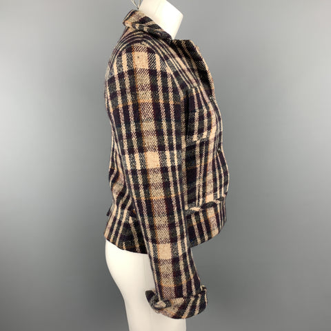 JIL SANDER Size 6 Beige &  Navy Plaid Cropped Jacket