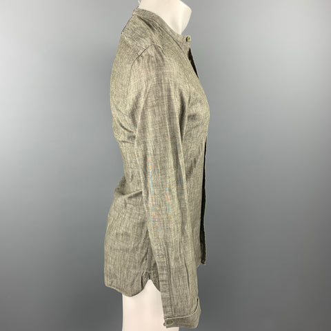 BURBERRY PRORSUM Size S Olive Cotton Nehru Collar Long Sleeve Shirt